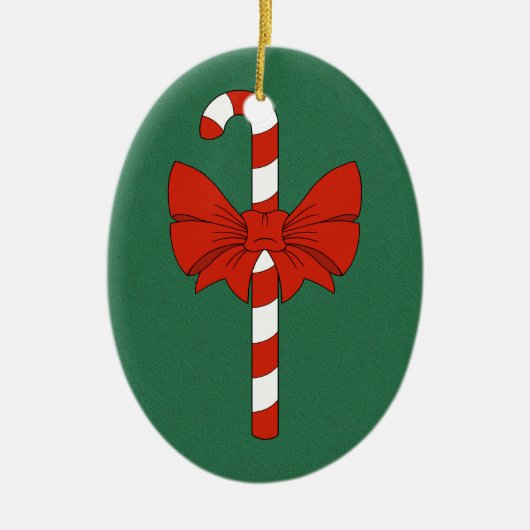 Candy Cane en Strik Keramisch Ornament (Voorkant)