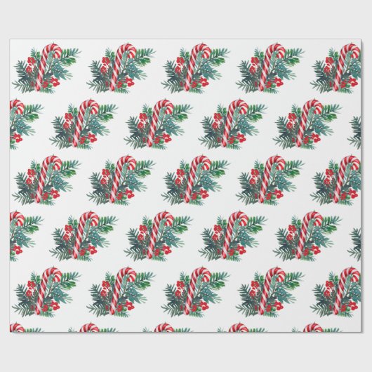 Candy Cane en wintergroen | Kerstmis Cadeaupapier (Vlak)
