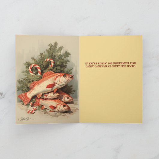 Candy Cane Fish Hook Feestdagen Kaart (Binnen)