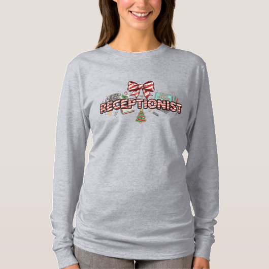 Candy Cane Font for Receptionists, Festive Office  T-shirt (Voorkant)