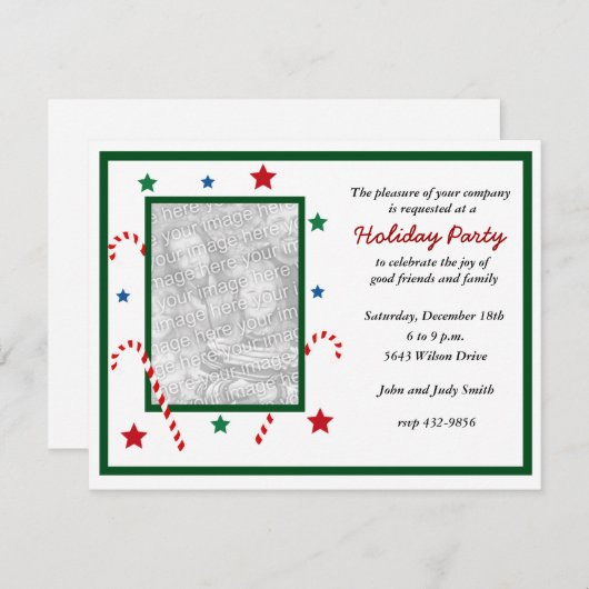 Candy Cane Foto Kerstfeest Uitnodiging (Voorkant / Achterkant)