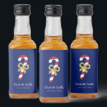 Candy Cane | Fun Christmas Blue & Gold Likeurfles Etiket<br><div class="desc">Eenvoudige kerst blauw & goud mini alcohol fles label met snoepriet met glitter gouden boog. Pas met korte groet en de naam van de afzender aan. Mix en match met andere design in deze serie.</div>
