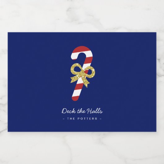Candy Cane | Fun Christmas Blue & Gold Likeurfles Etiket (Enkel label)