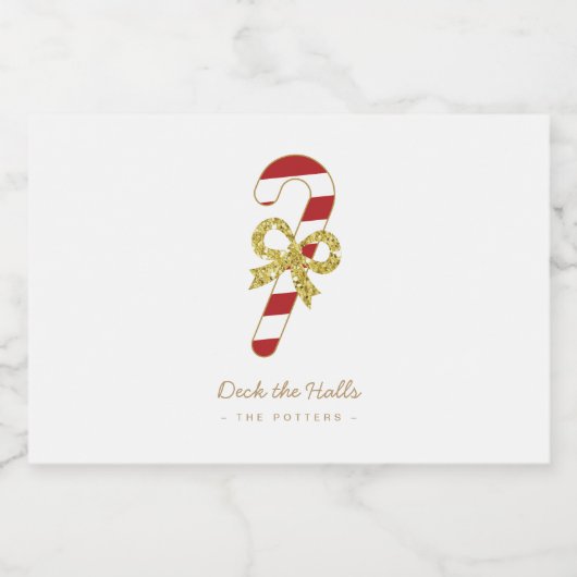 Candy Cane | Fun Christmas Wit & Goud Likeurfles Etiket (Enkel label)