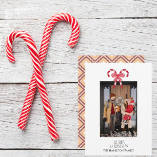 Candy Cane Geometrische Patroon Kerstmis Foto Feestdagenkaart