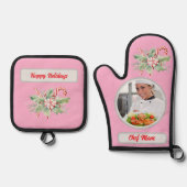 Candy Cane Gepersonaliseerde Chef Mam Foto Kerstmi Ovenwant & Pannenlap Set (Voorkant)