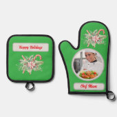Candy Cane Gepersonaliseerde Chef Mam Foto Kerstmi Ovenwant & Pannenlap Set (Voorkant)