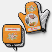 Candy Cane Gepersonaliseerde Chef Mam Foto Kerstmi Ovenwant & Pannenlap Set (Voorkant / Achterkant)