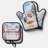 Candy Cane Gepersonaliseerde Chef Mam Foto Kerstmi Ovenwant & Pannenlap Set (Voorkant / Achterkant)