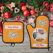 Candy Cane Gepersonaliseerde Chef Mam Foto Kerstmi Ovenwant & Pannenlap Set