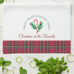 Candy Cane Gepersonaliseerde Familienaam Kerstmis Theedoek