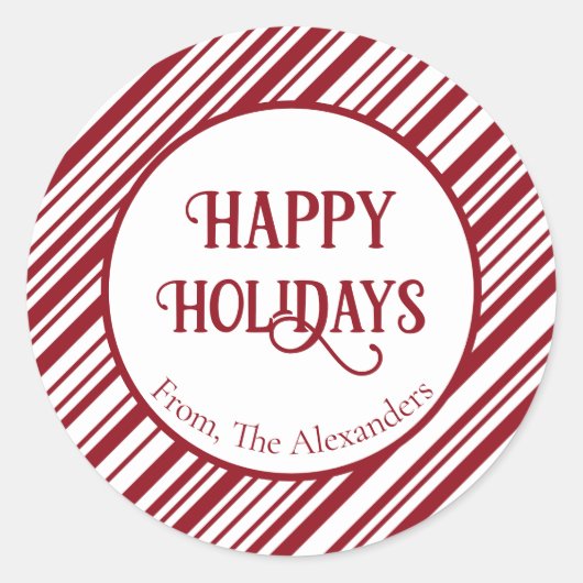 Candy Cane gestreept vakantie Ronde Sticker (Voorkant)
