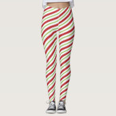 Candy Cane Gestreepte Kerst Rood en Groen Leggings (Voorkant)