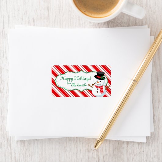 Candy Cane Gestreepte Sneeuwman Gift Label (Insitu)