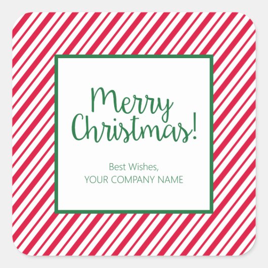 Candy Cane Gestreepte Zakelijk Vierkante Sticker (Voorkant)