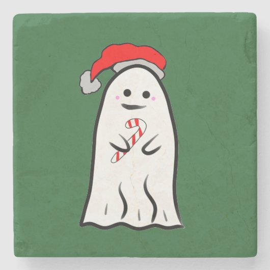 Candy Cane Ghost Stenen Onderzetter (Voorkant)