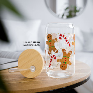 Candy Cane Gingerbread Man Snowy Christmas Blikvorm Glas