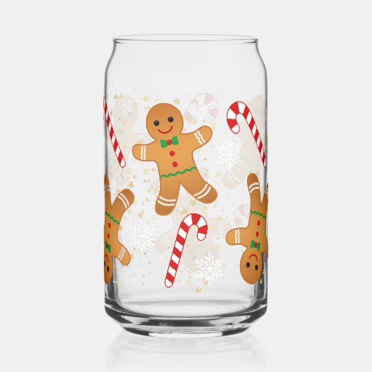 Candy Cane Gingerbread Man Snowy Christmas Blikvorm Glas (Achterkant)