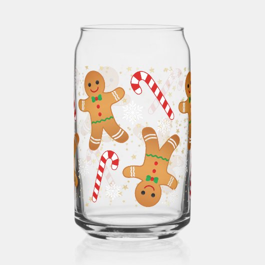 Candy Cane Gingerbread Man Snowy Christmas Blikvorm Glas (Links)