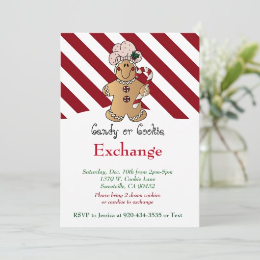 Candy Cane Gingerbrood Cookie & Snoep Exchange Kaart (Staand voorkant)