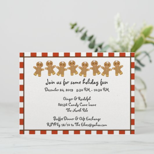 Candy Cane Gingerbrood Holiday Party Uitnodigingen (Staand voorkant)