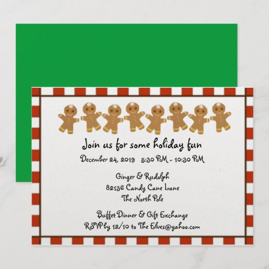 Candy Cane Gingerbrood Holiday Party Uitnodigingen (Voorkant / Achterkant)