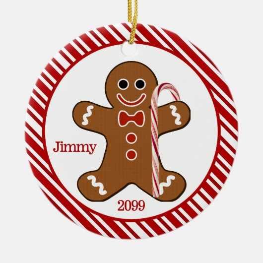 Candy Cane Gingerbrood Man kerstversiering Keramisch Ornament (Voorkant)
