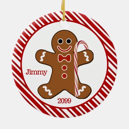 Candy Cane Gingerbrood Man kerstversiering Keramisch Ornament (Achterkant)