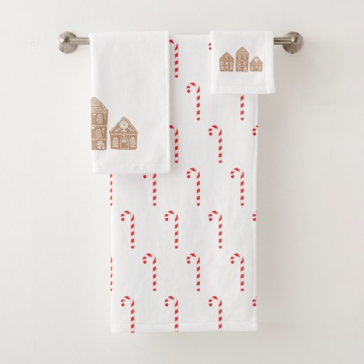 Candy Cane Gingerbrood Pattern Bath Towel Set Bad Handdoek (Insitu)