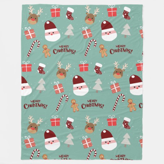 Candy Cane Gingerbrood Pattern Fleece Deken (Voorkant)