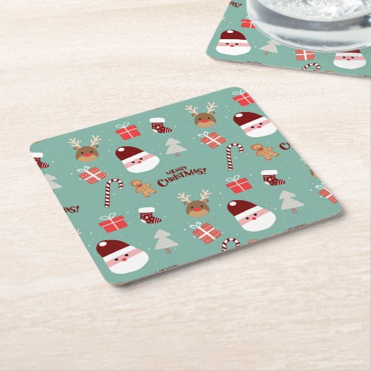 Candy Cane Gingerbrood Pattern Kartonnen Onderzetters (Schuin)