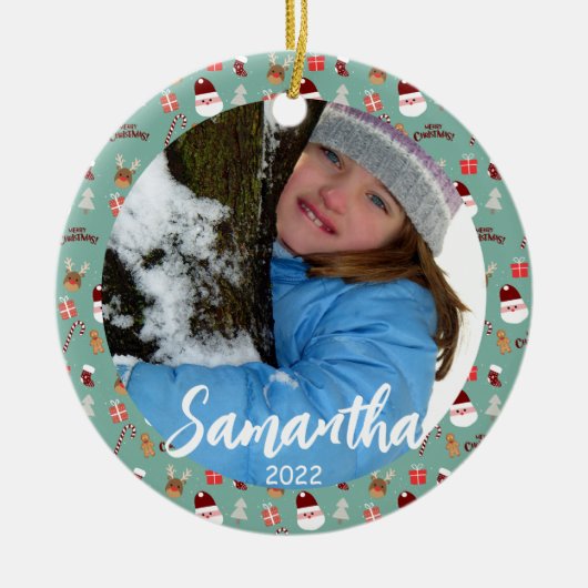 Candy Cane Gingerbrood Pattern Keramisch Ornament (Voorkant)