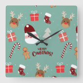 Candy Cane Gingerbrood Pattern Vierkante Klok (Voorkant)