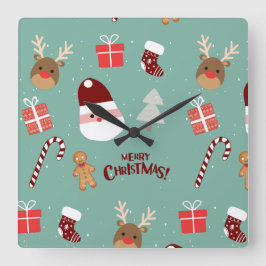 Candy Cane Gingerbrood Pattern Vierkante Klok