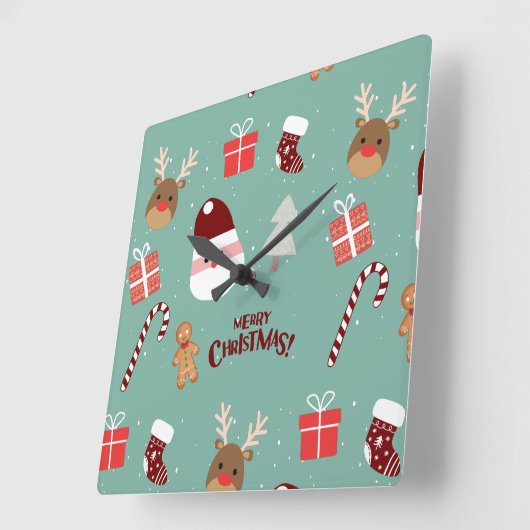 Candy Cane Gingerbrood Pattern Vierkante Klok (Hoek)