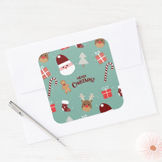 Candy Cane Gingerbrood Pattern Vierkante Sticker (Envelop)