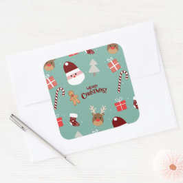 Candy Cane Gingerbrood Pattern Vierkante Sticker