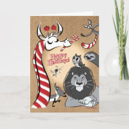 CANDY CANE GIRAFFE & VRIENDEN (matte) Jeff Willis Feestdagen Kaart