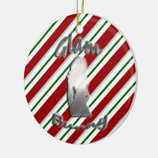 Candy Cane Glam Bunny Logo Holiday Ornament