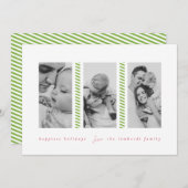 Candy Cane Green Drie Foto Vakantie Kaart (Voorkant / Achterkant)