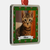Candy Cane Green Lijst Kat Metalen Ornament (Rechts)