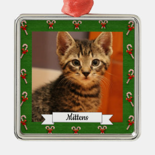 Candy Cane Green Lijst Kat Metalen Ornament