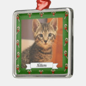 Candy Cane Green Lijst Kat Metalen Ornament (Links)