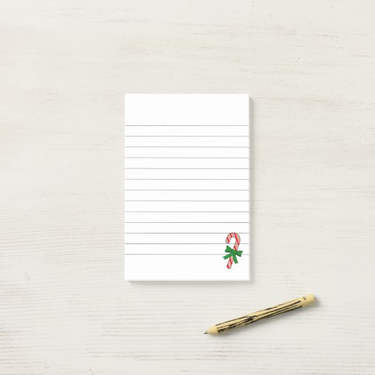 Candy Cane Green Ribbon Christmas Lined Post-it® Notes (Op bureau)