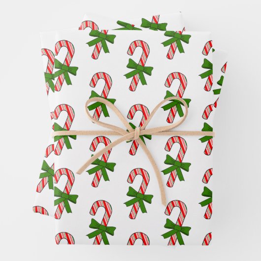 Candy Cane Green Ribbons Drawings Christmas Inpakpapier Vel (In situ)