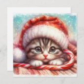 Candy Cane Grey Kitten Kerst Kaart (Voorkant / Achterkant)