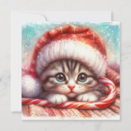 Candy Cane Grey Kitten Kerst Kaart