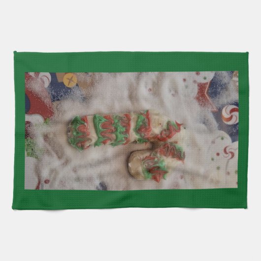 Candy Cane Hand Towel on Green Theedoek (Horizontaal)