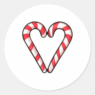 Candy Cane Hart Kerst Schattigee Vakantie Rood Wit Ronde Sticker