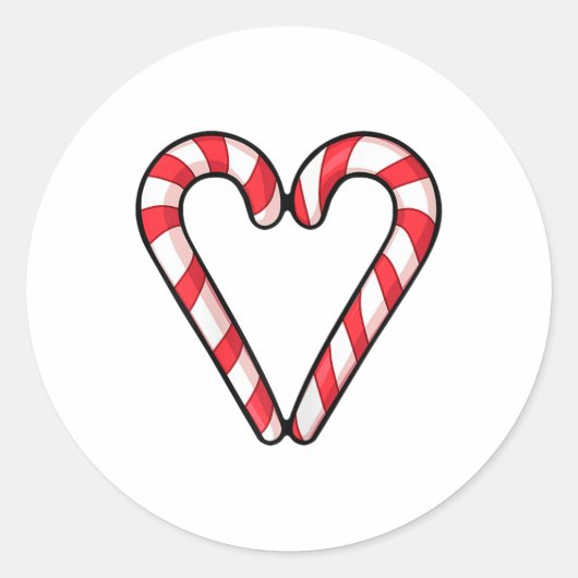 Candy Cane Hart Kerst Schattigee Vakantie Rood Wit Ronde Sticker (Voorkant)